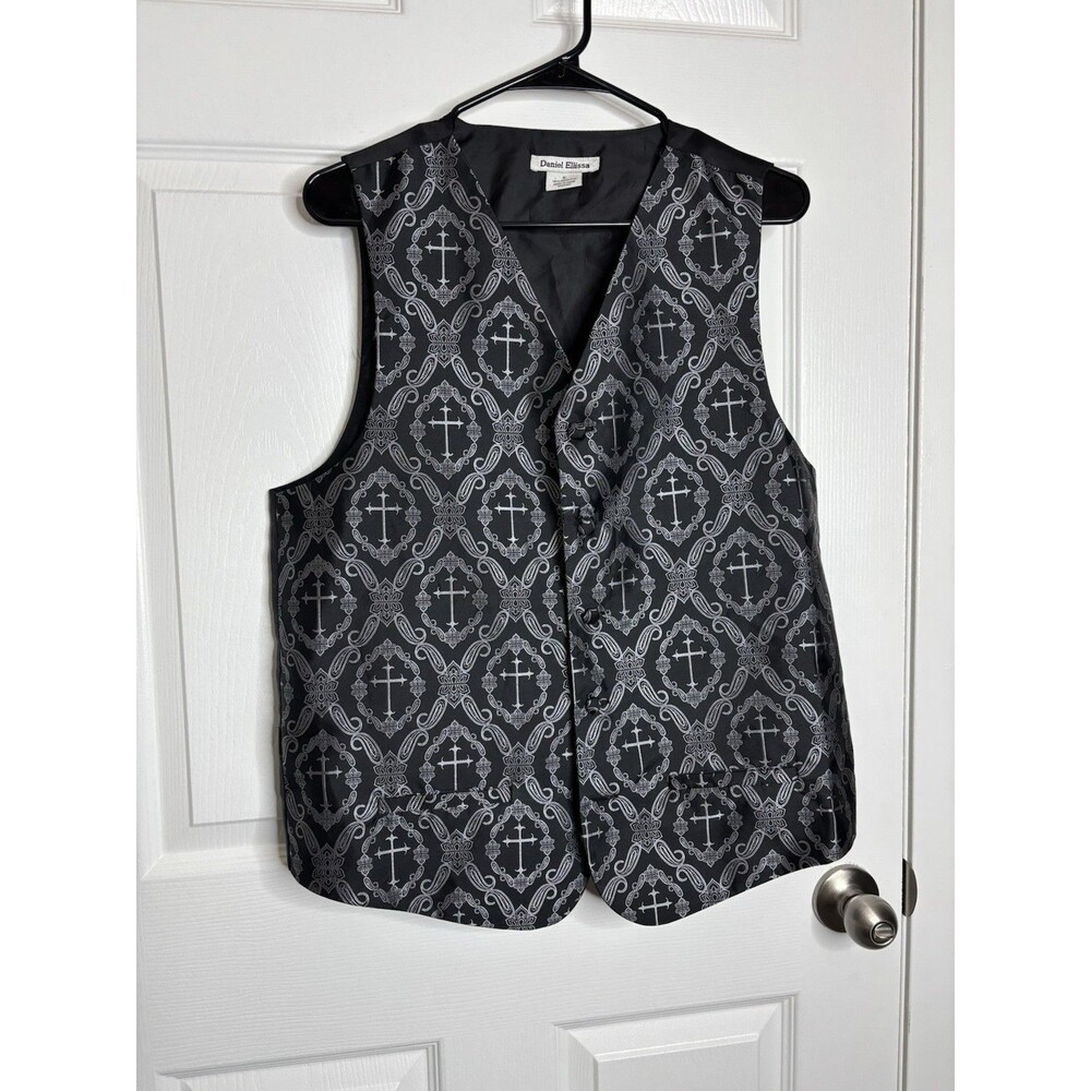 Small Daniel Ellissa Black Cross Pattern Vest Gothic Formal